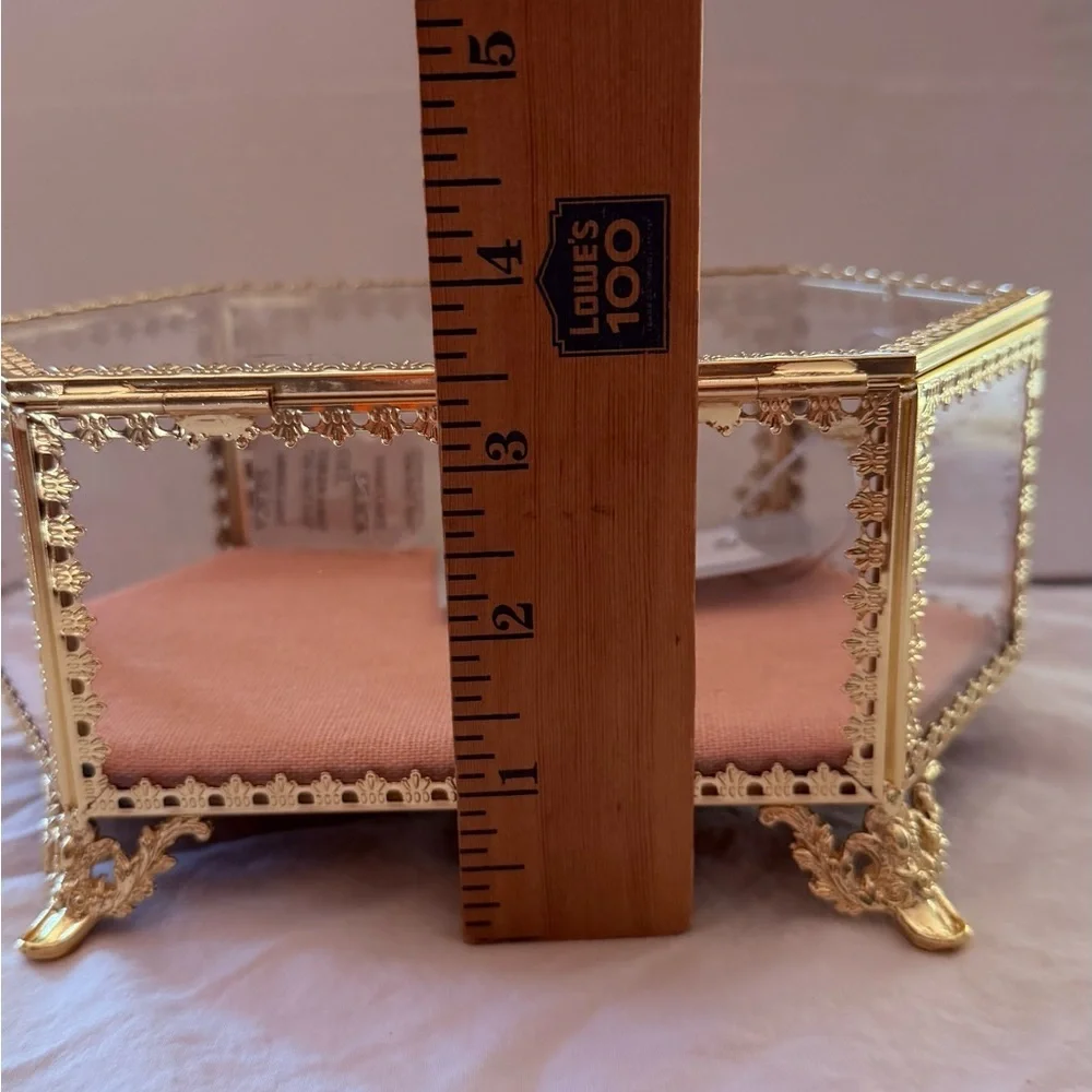 Elegant Gold Glass Jewelry Box antique style